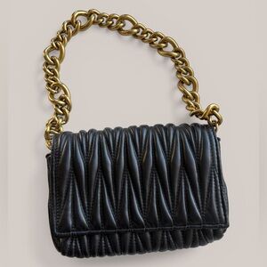 Montana West Black Quilted Shoulder Bag with Gold Chain